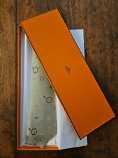 Pale Green Hermes Silk Tie with Space theme and an Hermes Box