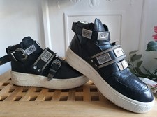 Ash Black Buckled Flatform Sneakers Leather Shoes Trainers Goth Rock Emo UK Sz 4