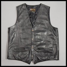 Men's Vintage Leather Biker Waistcoat 1980s - EU 52 / Large