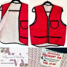 Vintage 1970's Du Pont Hollofil 88 Dacron Poly Hunting Red Vest Size L