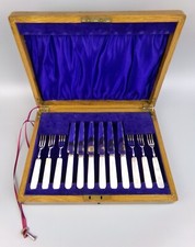 Mother Of Pearl Cutlery Canteen Set: Dessert Fruit. Silver Plated. Antique VTG.