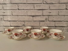 Royal Crown Derby Bali A1100 England - Vintage Set of 6 Tea Cups & Saucers EUC