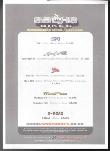 Sachs motorcycles prices 2009 - sachs,