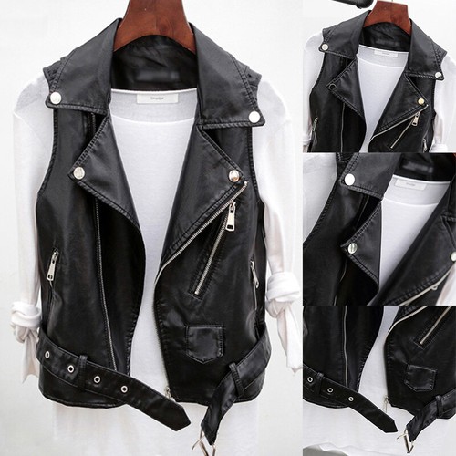 Womens faux leather waistcoat - leather,