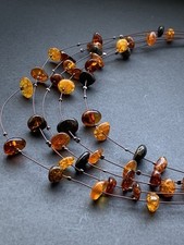 Baltic Amber Beads Necklace Multicolor Beads  With 925 Silver Clasp