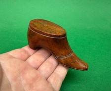 Antique Pique Work Hand Carved Wood Shoe Snuff Box