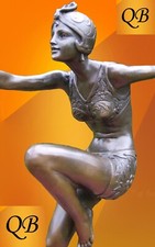 ART DECO BRONZE FIGURINE STATUE SCULPTURE CON BRIO LADY FIGURE FEMALE DANCER