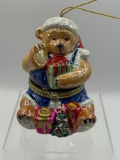 Porcelain Teddy Bear Music Box Christmas Tree Decoration, height 10cm