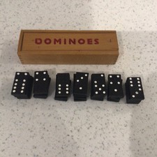 Vintage Dominoes In Wooden Box Slide Lid Made In England Complete Set of 28 VGC
