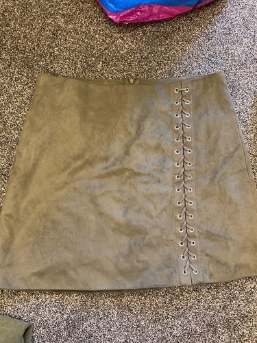 Suede look khaki mini skirt - suede,