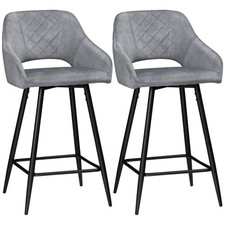 HOMCOM Bar Stools Set of 2 Velvet-Touch Fabric Counter Bar Chairs Grey