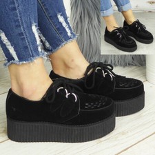 Ladies Creepers Trainers Womens Platform Goth Punk Pumps Lace Up Flat Shoes Size