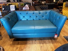 HANDMADE SMALL COMPACT 2 SEATER IN AQUA BLUE LEATHER CHESTERFIELD SOFA, SETTEE