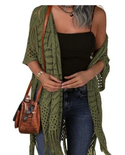Fringed women cardigan dress - fringed,