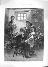 Original Old Antique Print 1892 Interior Family Cottage Orkney Islands Ne 19th