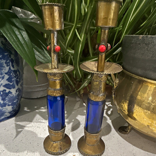Pair gold metal blue - pair,