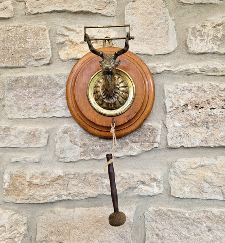 Antique brass stag oak roundel - antique,