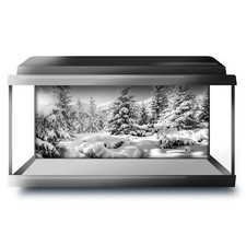 Fish Tank Background 90x45cm BW - Cool Snowy Pine Trees Snowboard Ski  #41232