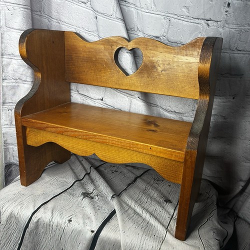 Vtg wood small doll - wood, bench