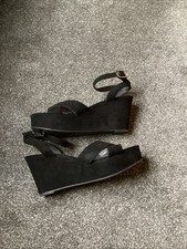 Atmosphere Size 6 (39) Black Faux Suede Wedge Strappy Sandals Worn Once