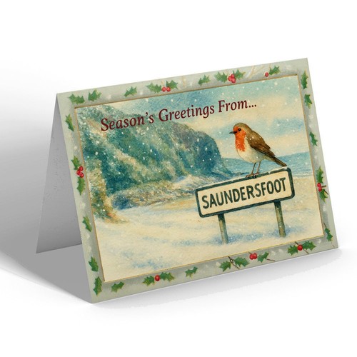 Xmas notelet saundersfoot - xmas,