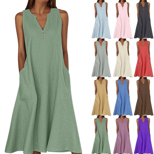 Women cotton linen sleeveless - cotton,