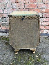 Vintage Lloyd Loom Style Woven Laundry Box with Hinged Lid & Glass Top Old