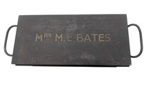 Antique Metal Deed Box MRS M E BATES Opens But No Key Antique Black Cash Tin