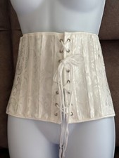 4XL WHITE Jacquard STRING BACK LACE UP CORSET adjustable, with front fastenings 