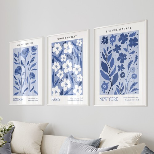Navy blue botanical - blue, wall