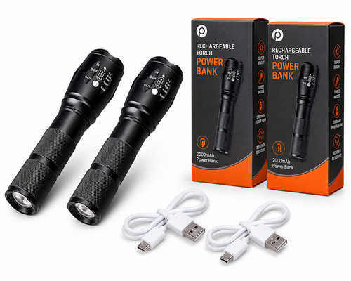 Rechargeable led torch - 2x,