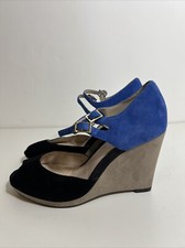Clarks Heels Black Blue Brown Suede Leather Mary Jane Size 5.5
