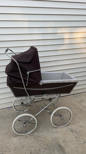 Vintage brown baby carriage - brown,