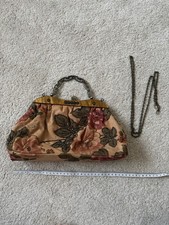 Vintage style Floral Beaded Satin Evening Bag Lucite Style Detachable Strap