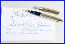 1930s Parker Solid 585 14k Gold Streamline Junior Duofold Fountain Pen F Nib