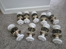 6 Pairs Of White & Gold Porcelain Door Knobs &3 Pairs Of Matching Locking Knobs