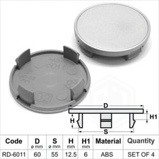 Alloy wheel center caps centre rim plastic 4x cap 60-55 mm no logo Fits Hyundai