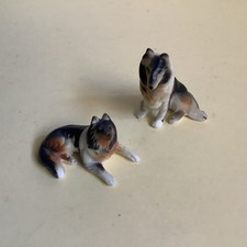 Miniature Ceramic Seated Collie Dog Figurine x 2