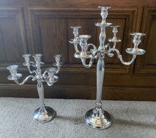 2x Candelabra Candle Holders 5 arm Candlestick Stand 60cm and 38cm Tall Silver