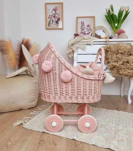 Wicker doll trolley pink with - wicker,