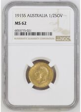 1915 Gold Half Sovereign NGC  MS62 Sidney mint Australia