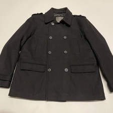 Jasper Conran Coat Mens L Black Jacket Wool Blend Double Breasted Overcoat Smart