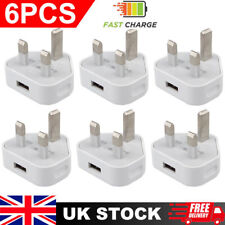 6 Pack  USB Wall Charger 3 Pin Plug Mains Adapter For Phones, Tablets Power uk