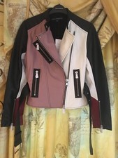 BNWT £350 French Connection real leather colour block biker jacket, size 10