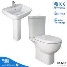 RAK Close Coupled Toilet Tonique Basin CC WC Bundle Pedestal Bathroom Sink Set