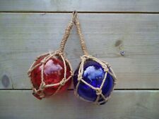 2 X Glass Fishing Boat Net Floats Blue Red  Buoys Balls Bathroom Tiki Garden 105