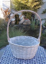 Vintage White  Wash Wicker Basket with Plastic Liner