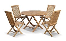 Teak Folding Garden Set - Lymington 1.2m Octagonal Table & 4 Newhaven Chairs