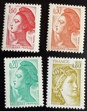 Vintage French Marianne & Liberty Postage Stamps – Set of 4