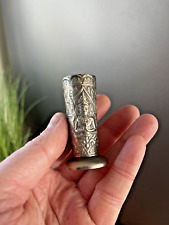 2 MINIATURE ANTIQUE INDIAN WHITE METAL SHIVA BUD VASES HINDU DEITY AGNI FIRE GOD